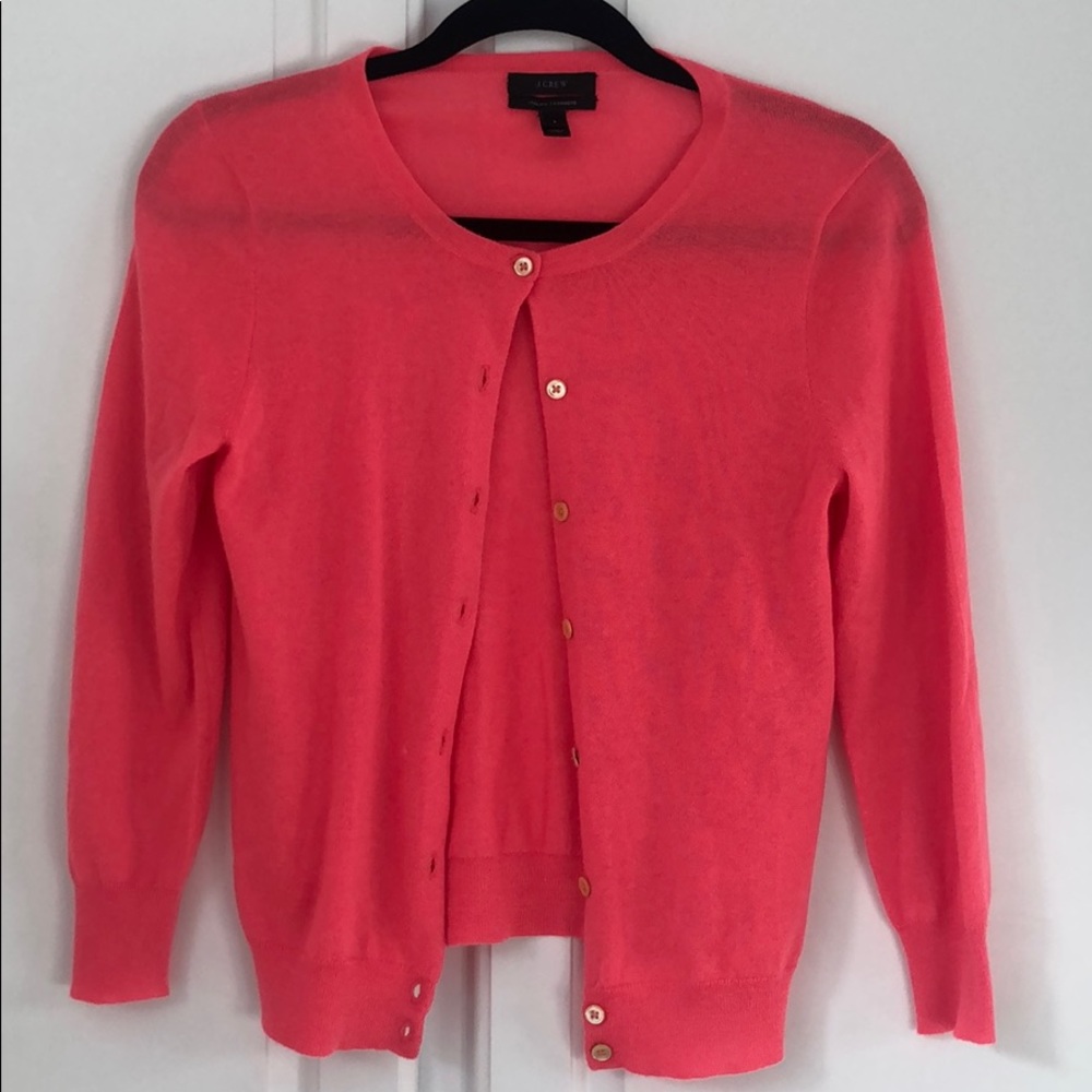 Jcrew cashmere bright salmon colored cardigan